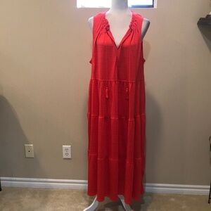 Max Studio Sleeveless Layered Hem Midi Dress Tasseled Tie and Pockets-Size 2X